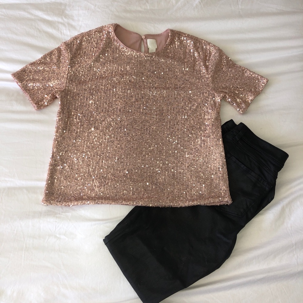 Rose Gold Sequin Shirt - Small